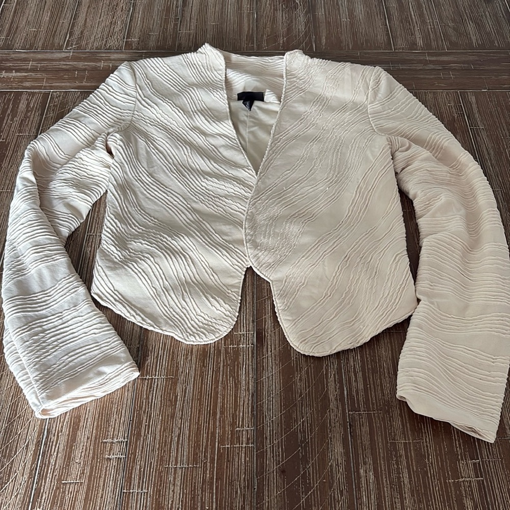 Cream, cropped jacket.